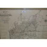 C & J Greenwood, 19th Century black and white map of the County of Gloucester, 23.5ins x 26.5ins,