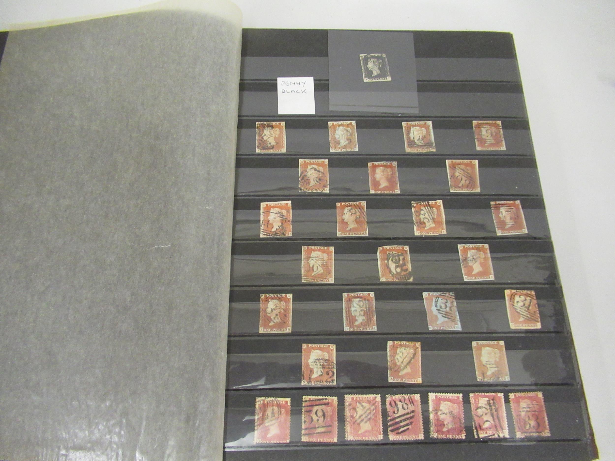 Album containing Penny Black and other British stamps, 1840 - 1980