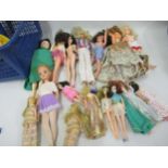 Box containing a quantity of various children's dolls including Sindy