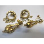 Pair of Victorian 9ct gold drop earrings, 5.5g together with a pair of gilt metal Etruscan style