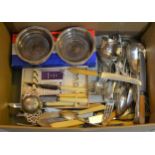 Miscellaneous items of silver plate to include a pair of bottle coasters and a quantity of plated