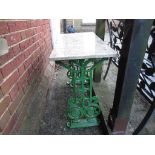 19th Century Aesthetic movement green painted cast iron rectangular garden table with marble top,