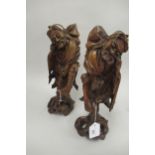 Pair of Chinese root carving figures of Immortals, 14ins high