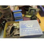 Quantity of miscellaneous items to include childs tin plate till, Chad Valley telephone in