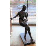 20th Century patinated bronze figure of a female musician on a square plinth base, 35ins high