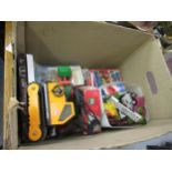 Box containing a quantity of various children's diecast model vehicles and other miscellaneous