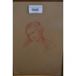Pre-Raphaelite style sanguine, portrait of a young lady, indistinctly monogrammed, 10ins x 6.5ins