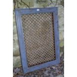 Antique iron grill window panel in a later hardwood frame Frame is 44ins x 30.25ins x 2.75ins deep