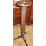 Mahogany turned fluted column torchere on tripod support