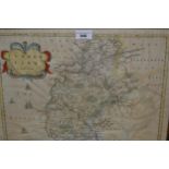 Robert Morden, hand coloured map of Cumberland together with three reproduction framed maps
