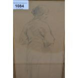 Framed pencil drawing, portrait of a lady in the manner of Augustus John, bearing signature '