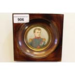 20th Century miniature portrait of Napoleon, signed, small oval gilt framed oil painting, still life