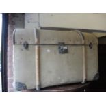 Late 19th / early 20th Century canvas covered dome top trunk, with initials M.H. and plaque for '