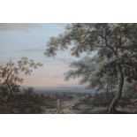 18th Century English school, pair of gouache paintings, pastoral landscapes with figures to the