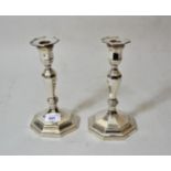 Pair of mid 20th Century Sheffield silver octagonal baluster form candlesticks, 8.25ins high (