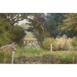 J.H. Rothera, oil on board, wooded rural scene with a five bar gate, signed and dated '72, 16ins x