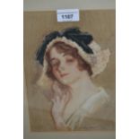 Violet Gardner, signed watercolour and bodycolour portrait of a young lady, 10ins x 7ins