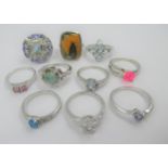 Group of ten various silver and gem set dress rings