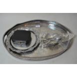 Oval plated galleried tray, together with a quantity of various other plated items