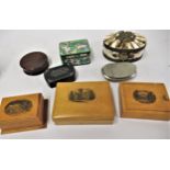 Three Mauchline ware boxes, Canton enamel box and four other various boxes