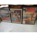 Group of three framed poster prints,' Cannes Midi ' and ' La Grande Dune ' Not original, they are
