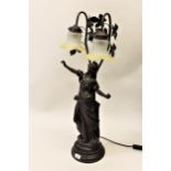 20th Century bronzed Classical style figural table lamp of a young lady, with arms aloft, with