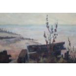 Barbara Doyle (New English Art Club), two signed unframed oils, Sussex beach and landscape '