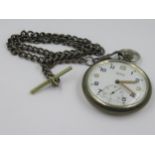 Buren Grand Prix open face pocket watch, the white dial with Arabic numerals and subsidiary seconds,