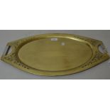 Austrian Seccessionist oval brass tray with pierced floral decoration, 22.25ins wide