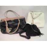 DKNY Cream pebbled leather shoulder bag with chain handles, another DKNY black suede shoulder bag
