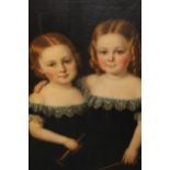 19th Century English school, oil painting on canvas, double portrait of two young sisters, one