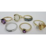 Group of six various 9ct gold and gem set dress rings All stones present and correct - 15g gross