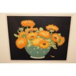 John Hall Thorpe, coloured woodcut print, Marigolds, 9ins x 11.25ins approximately, framed Good