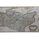 Robert Morden, antique hand coloured map of Kent, 13.5ins x 24.75ins together with three other