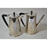 Birmingham silver coffee pot and hot water pot of plain tapering Art Deco design, 42.5oz