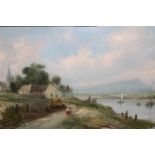 Alfred Vickers, pair of oil paintings on canvas, rural river landscapes with figures to the