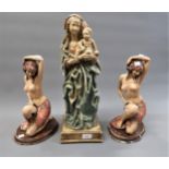 20th Century Continental painted plaster figure of the Madonna and child, 19.5ins high together with