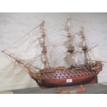 Wooden scale model of HMS Victory, 29ins Title showing Victory in 1805