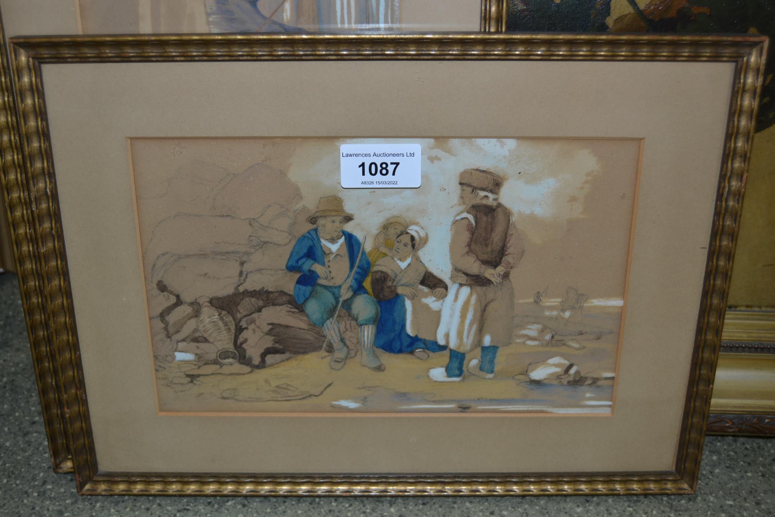 Pair of 19th Century watercolours, figures on horseback and seated figures in conversation, possibly - Image 2 of 3