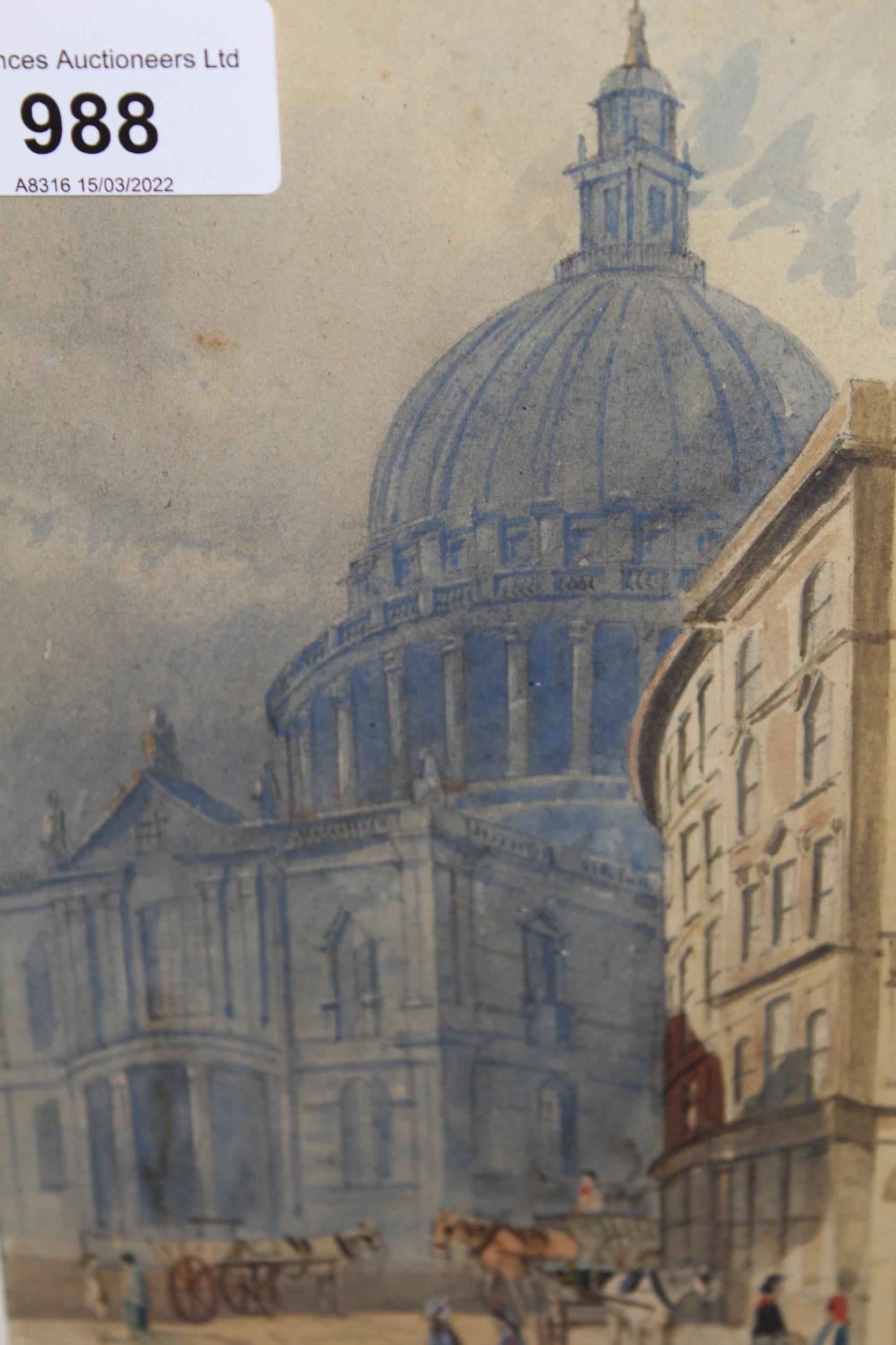 G. Wilfrid, small 19th Century watercolour, figures and horse drawn carriages before St Paul's