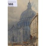 G. Wilfrid, small 19th Century watercolour, figures and horse drawn carriages before St Paul's