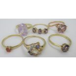 Group of six 9ct gold and gem set dress rings Weight - 13.5g gross.