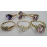 Group of six various 9ct gold and gem set dress rings 13g gross
