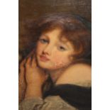 Late 19th / early 20th Century oil on canvas, head and shoulder portrait of a girl with her hands