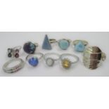 Group of ten various silver and gem set dress rings