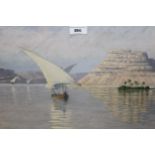 Arthur Radclyffe Dugmore, oil on board, boats on the Nile, signed and dated 1924, 11.25ins x 17.