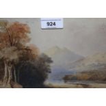 19th Century English school, watercolour, landscape with distant mountains, 6.25ins x 9ins, gilt