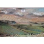 Paul Lewin, pair of pastel drawings, extensive rural landscapes, 14ins x 21ins approximately, framed