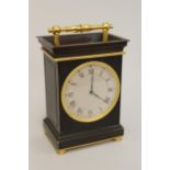 19th Century brown patinated bronze and ormolu carriage clock, the silvered dial with Roman numerals