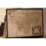 Emmanuel Bowen, framed antique hand coloured map of Buckinghamshire, 27.5ins x 23.75ins in an